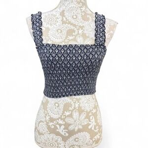 Hollister Cropped Tank Top Navy Cottage Core Fairy Core Smocked Stretchy Size S